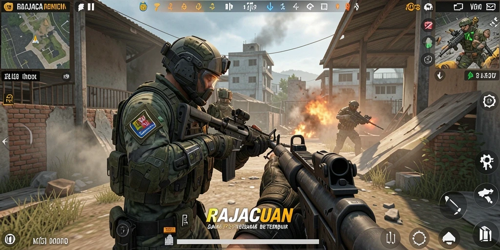 Tampilan gameplay RAJACUAN saat pertempuran intens di peta.