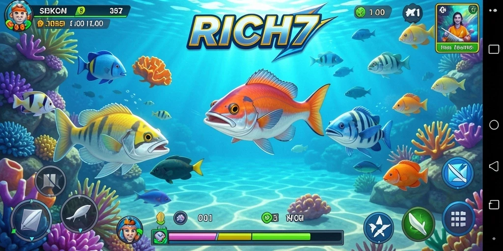 Tampilan gameplay RICH7 yang seru dalam aksi Tembak Ikan.
